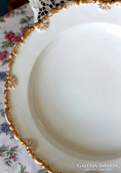 Antik Elbogen, biedermeier porcelán nagy tálaló, kínáló tál, vastagon aranyozott, szép állapotban