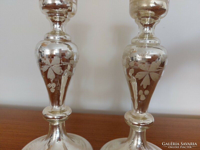 Huta glass, old candle holder, silver glass, 2 pcs