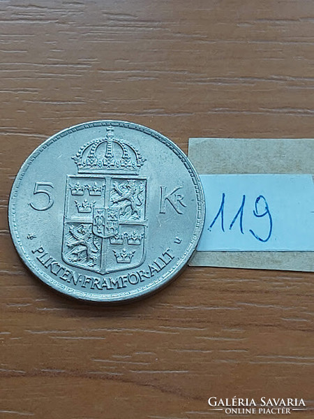 Swedish 5 kroner 1972 copper-nickel alloy with nickel coating, vi. King Gustav Adolf 119.