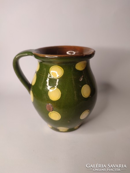 Old small polka dot folk earthenware pot