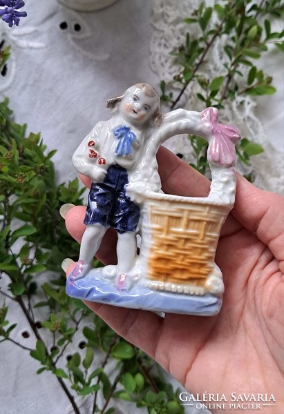 Antik porcelán ibolyaváza pár, kislány + kisfiú, hibátlanok