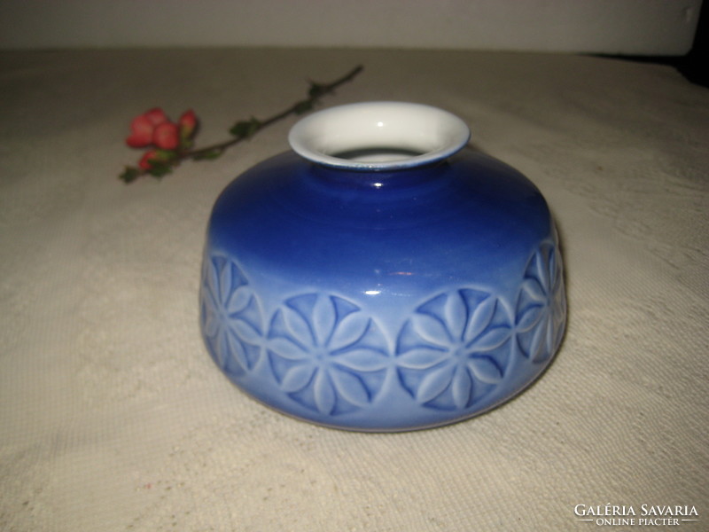 Zsolnay blue, retro-marked deep vase 13 x 7.5 cm, bee inscription on the bottom