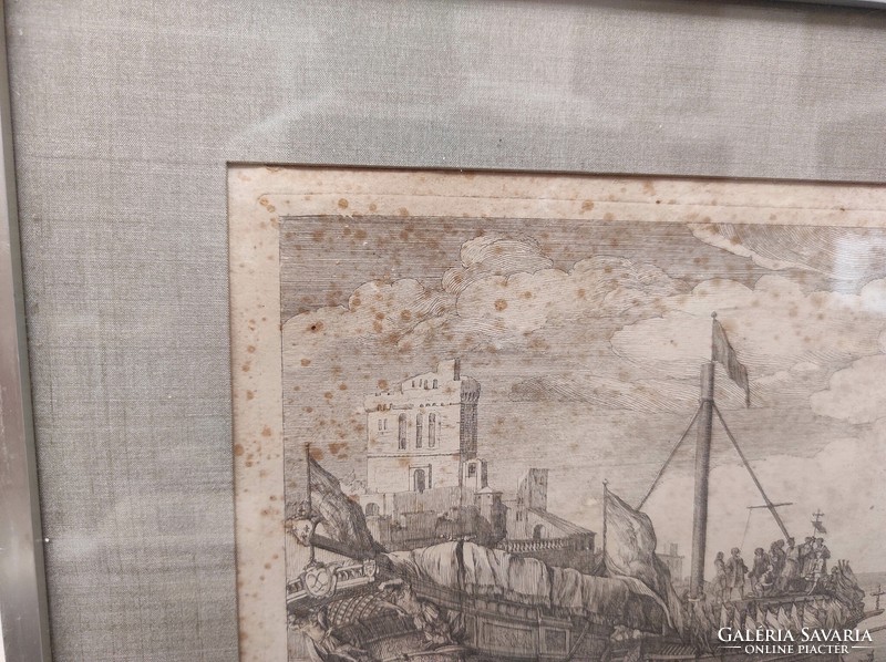 Antik barokk hajó hajózás metszet 1720-1744 nyomat Jacques Rigaud keretben 882 7010