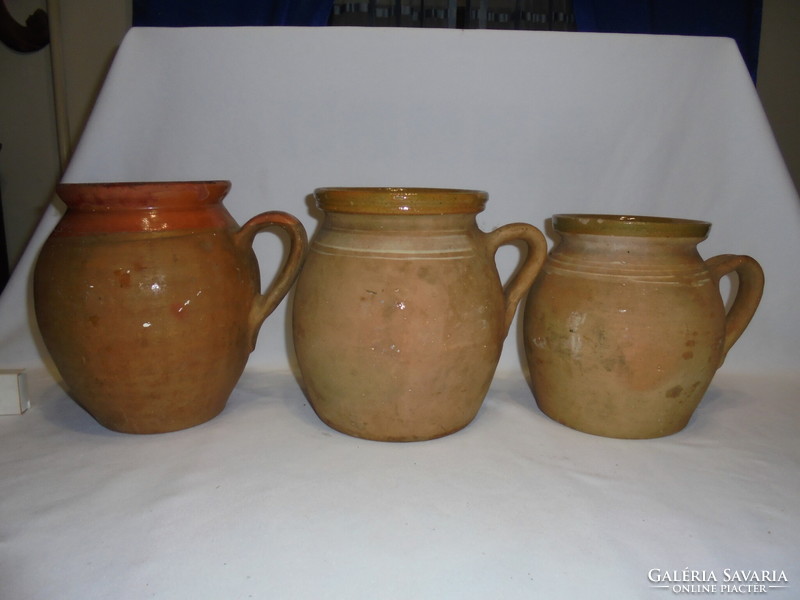 Three pieces of old earthenware, silke - for sale together - folk, peasant