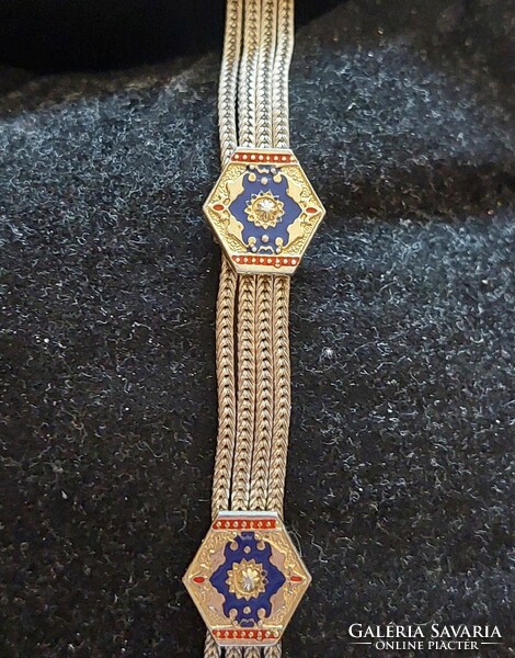 Byzantine-style 4-row foxtail bracelet with gold-plated enamel decorations