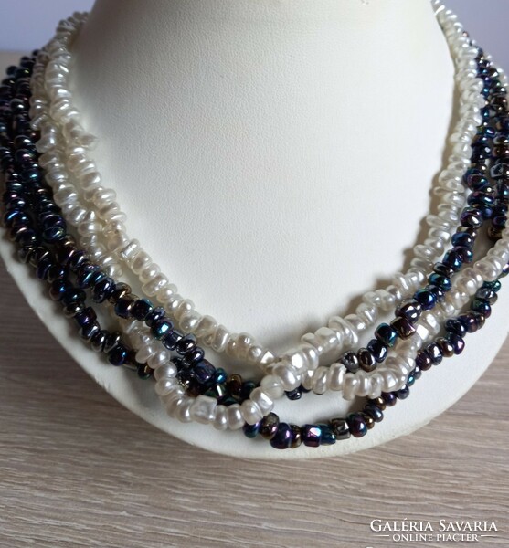 Old multi-row pearl luster glass necklace