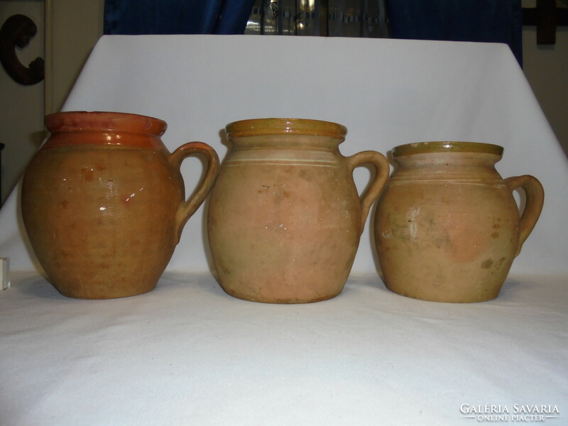 Three pieces of old earthenware, silke - for sale together - folk, peasant