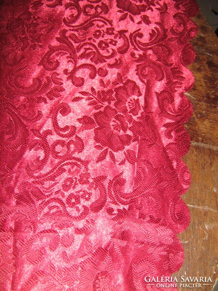Csodaszép bordó vintage barokk rózsás filigrán selyem terítő