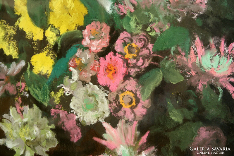 Zoltán Páldy (1884-1939) flower still life 100x84cm pastel paper | bouquet of flowers still life