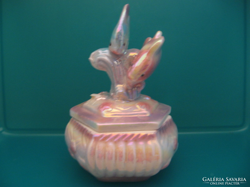 Lustrous herringbone porcelain jewelry sugar box
