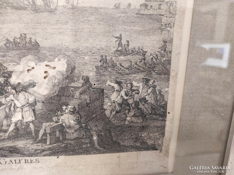 Antik barokk hajó hajózás metszet 1720-1744 nyomat Jacques Rigaud keretben 879 7007