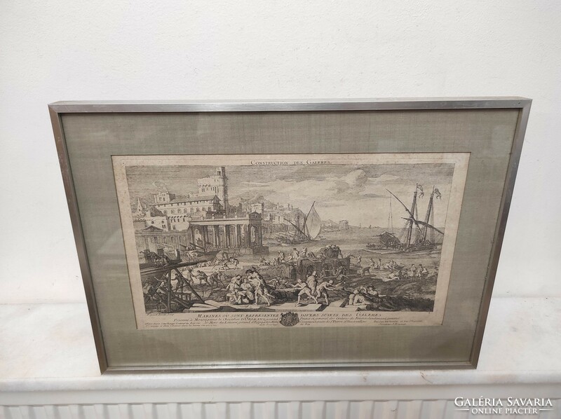Antique baroque ship sailing engraving 1720-1744 print jacques rigaud in frame 881 7009