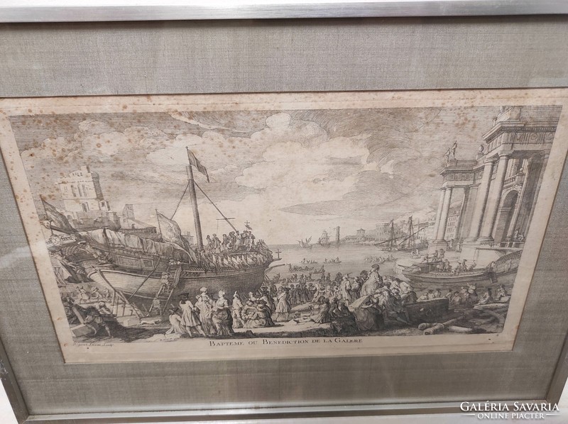 Antique baroque ship sailing engraving 1720-1744 print jacques rigaud in frame 882 7010