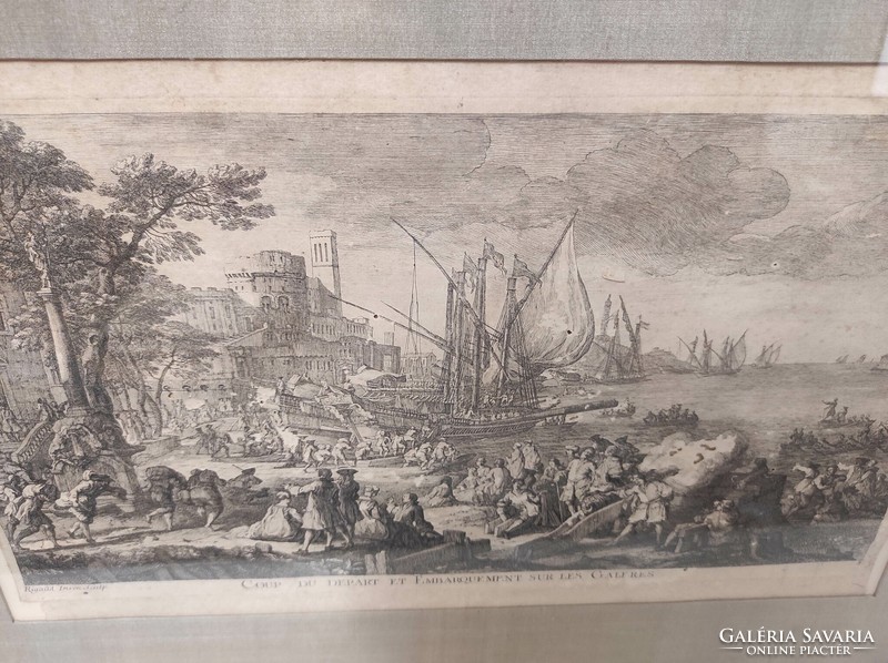 Antique baroque ship sailing engraving 1720-1744 print jacques rigaud in frame 879 7007