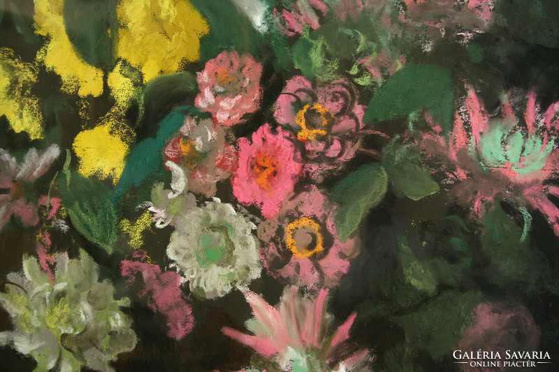 Zoltán Páldy (1884-1939) flower still life 100x84cm pastel paper | bouquet of flowers still life