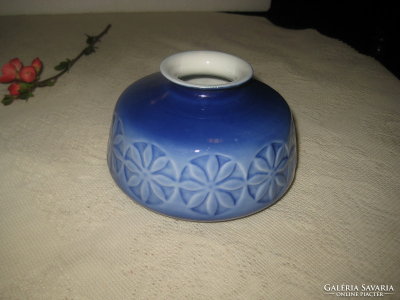 Zsolnay blue, retro-marked deep vase 13 x 7.5 cm, bee inscription on the bottom