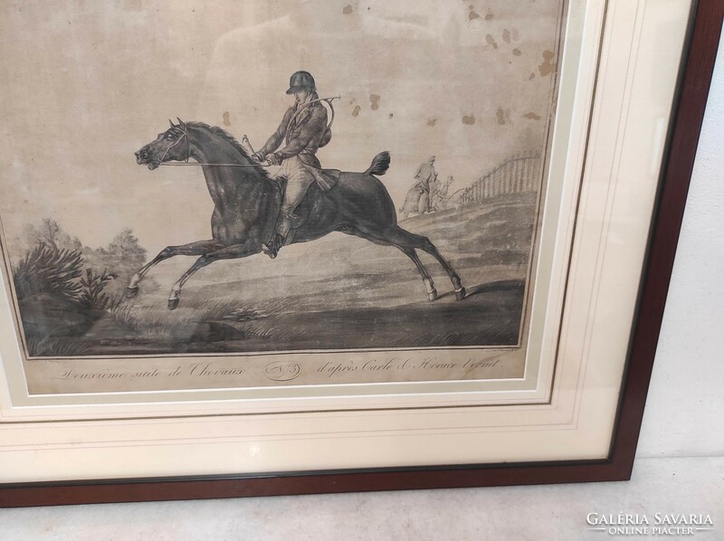 Antique French equestrian sport riding horse engraving 19th century in frame 886 7004