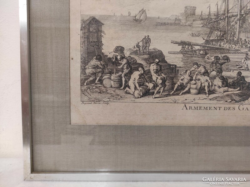 Antik barokk hajó hajózás metszet 1720-1744 nyomat Jacques Rigaud keretben 878 7006