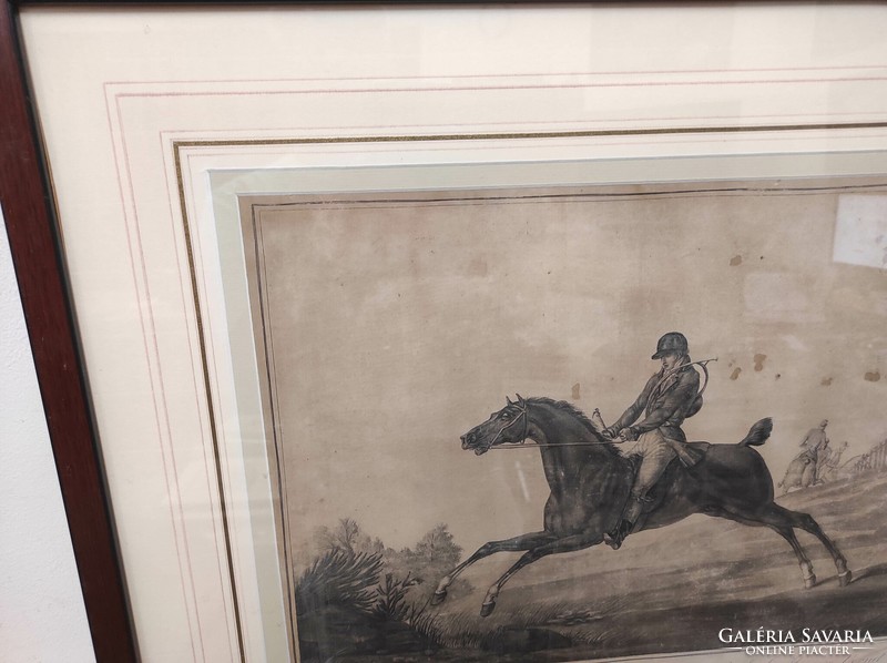 Antique French equestrian sport riding horse engraving 19th century in frame 886 7004