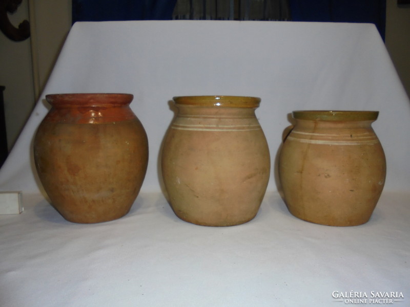 Three pieces of old earthenware, silke - for sale together - folk, peasant