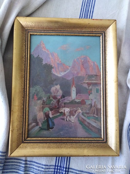 Oil painting / print - village idyll