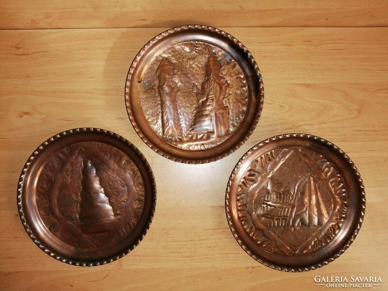Babylon trilogy on copper wall plates, the 3 in one diam. 18 cm (n)