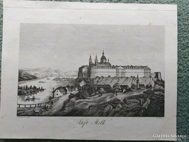 Melk, Österreich. Eredeti acelmetszet ca.1835