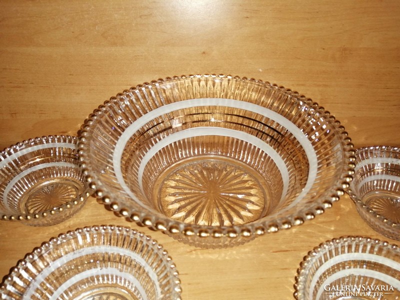 Retro golden spherical glass compote serving set 1+4 pcs.
