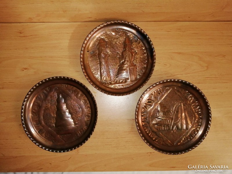 Babylon trilogy on copper wall plates, the 3 in one diam. 18 cm (n)