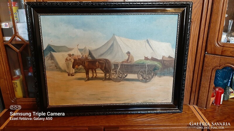 Sárossy b is a painter. Equestrian painting (both the painting and the frame are in good condition for their age)