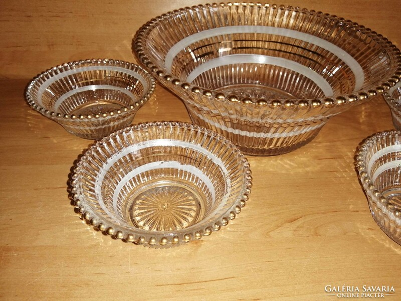 Retro golden spherical glass compote serving set 1+4 pcs.