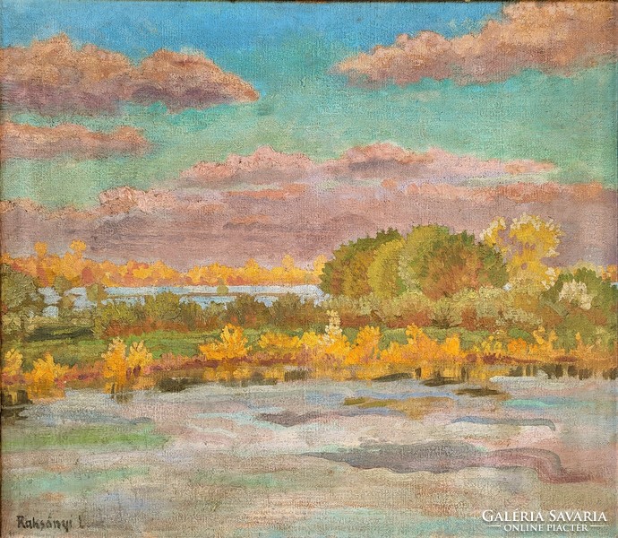 Raksányi Lajos (1895 - 1987) Vízparti táj 1920 körül Plein air festménye 95x80cm Eredeti Garanciáva!