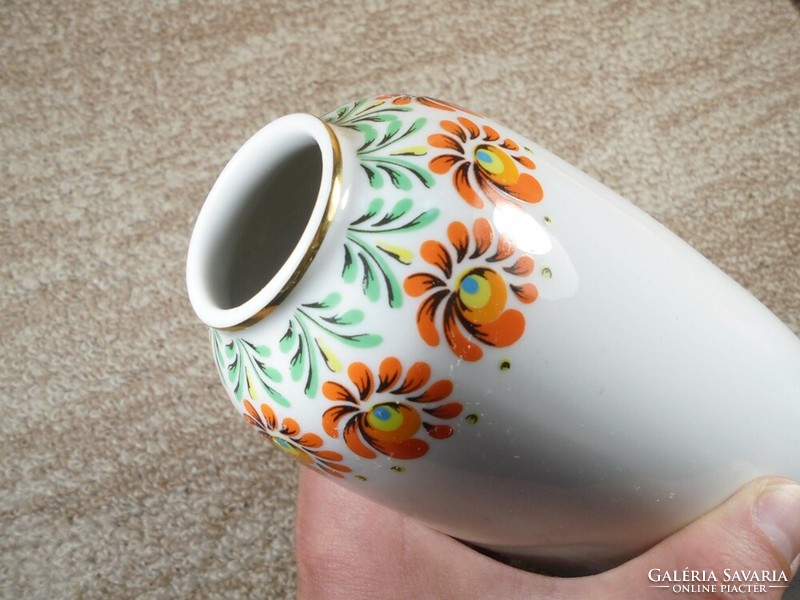 Retro marked Hólloháza porcelain painted vase with flower motif flower pattern - hólloháza