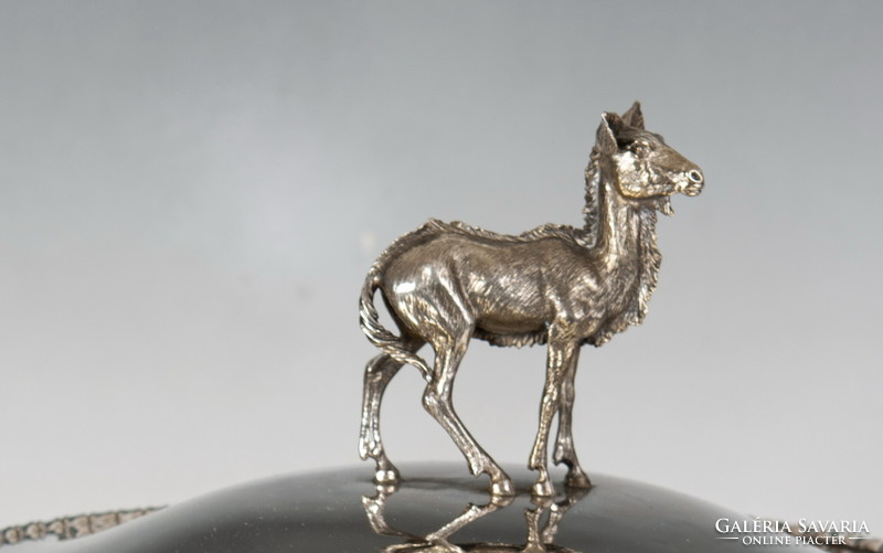 Silver covered bowl with moose figure on top