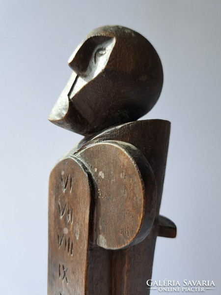 RITKASÁG! Jelzett Sztrákos László Mózes című art-deco stílusú zsűrizett kézzel faragott fa szobor