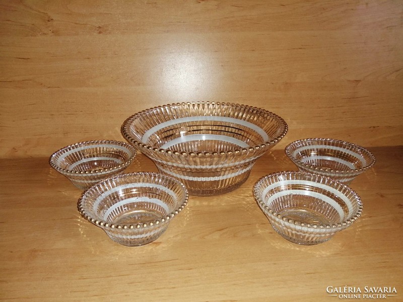Retro golden spherical glass compote serving set 1+4 pcs.