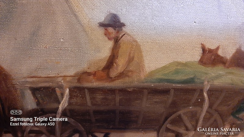 Sárossy  B festőművész. lovas festmény( korának megfelelő állapotban a festmény és a keret egyaránt)