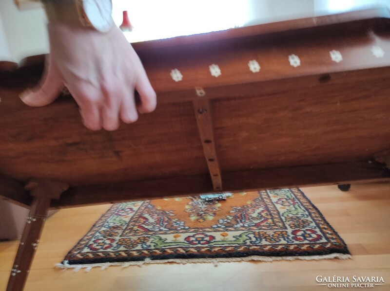 Oriental wooden table with inlaid insert