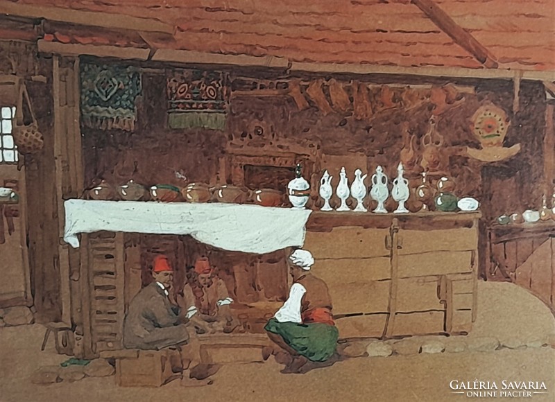 Ödön Gertsner (Veszprém, 1882 - 1952): life in a bazaar, Sarajevo, 1909. Watercolor