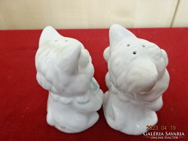 Glazed ceramic, cat-shaped salt shaker, two pieces, height 8 cm. Jokai.