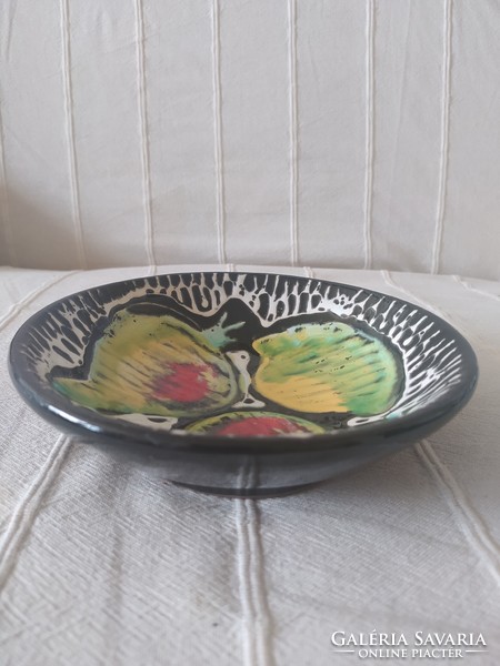 Applied art decorative bowl - with fruit decor, marked, flawless, 18 cm
