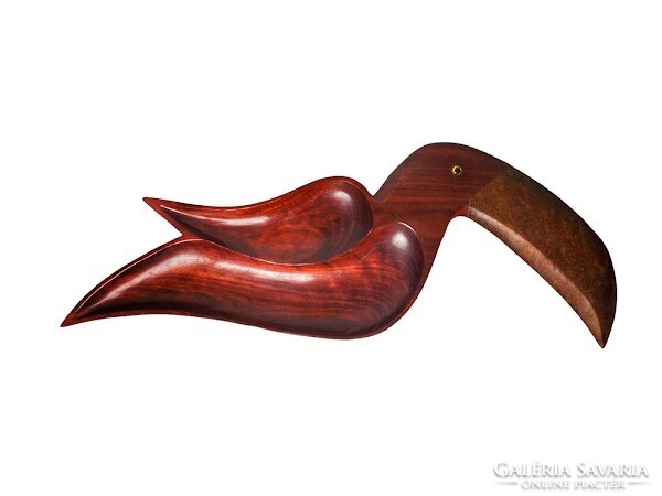Vintage / mid-century teak wood toucan bird-shaped serving bowl, 1980's - 50604