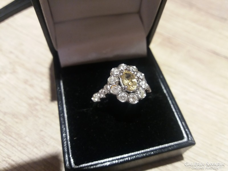 2.89 Ct diamond-sapphire ring 18 kr. With certificate