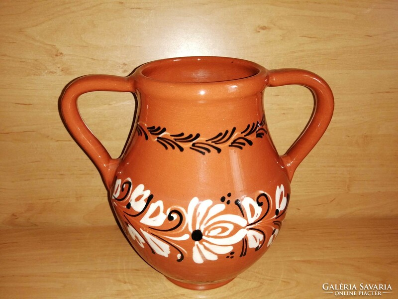 Hódmezővásárhely ceramic pot with handle