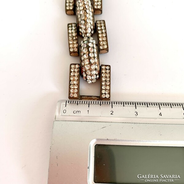 Thick vintage shiny rhinestone metal bracelet, quality old Italian jewelry from the 1970s/80s