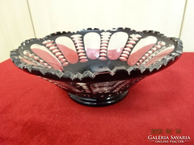 Burgundy - black glass bowl, top diameter 22 cm. Jokai.