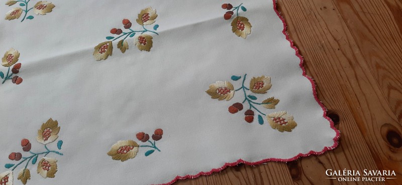 Embroidered white cotton tablecloth, needlework 40 x 42 cm.
