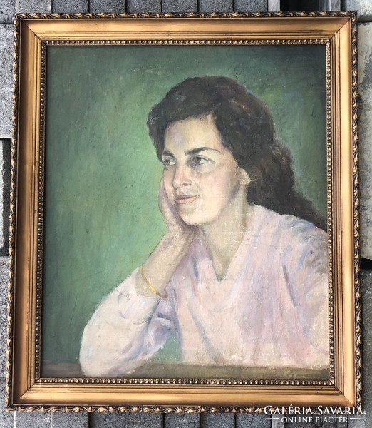 Antique unsigned woman portrait oil on canvas painting 66x58cm