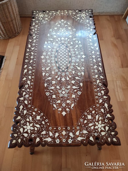 Oriental wooden table with inlaid insert