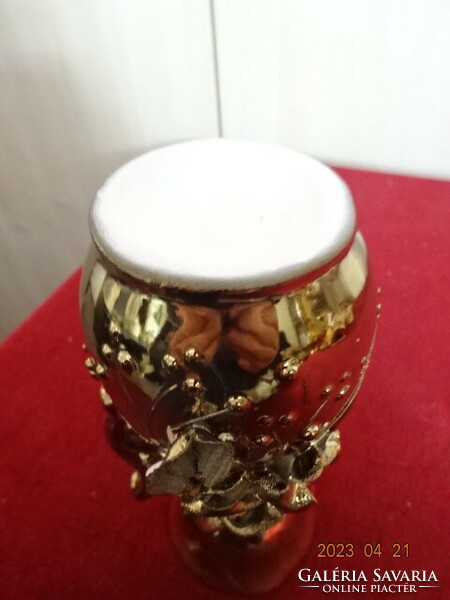 Romanian porcelain vase, gilded, rose pattern, height 14.5 cm. Jokai.